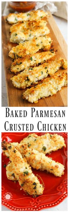 baked parmesan crusted chicken on a red plate