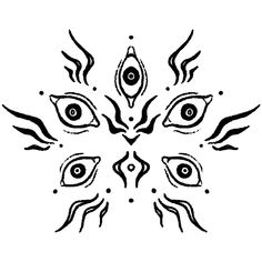 an artistic design with two eyes in the middle and one eye at the bottom, on a white background