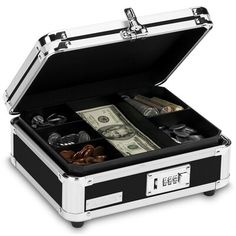 an open briefcase filled with lots of money