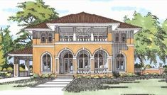 this is an artist's rendering of the front elevation of these luxury home plans