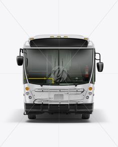 the front view of a modern city bus on a white background with no people around it