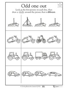 an odd one out worksheet for children to learn how to draw cars and motorcycles