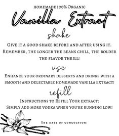 the label for vanilla espresso, which is made with organic ingredients and has been handwritten in black ink