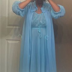 This Is A Vintage Item And Is Not Like New But Is Gently Worn. So Beautiful With The Blue Color And The Purple Highlights. Please See Measurements. Purple Highlights, Women's Intimates, Like New, Gowns Dresses, Blue Color, Purple, Blue, Women Shopping, Clothes