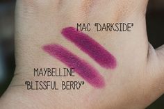 Viva La Fashion I Beauty + Life Style Blog: Drugstore Dupes: MAC "Darkside" Lipstick vs. Maybelline "Blissful Berry" Lipstick Lipstick Colors Mac, True Winter Lipstick, Winter Lipstick, Pouty Face, Mac Velvet Teddy, Makeup Brush Case, Makeup Guide