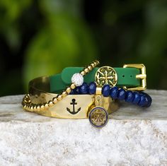 Find your happy place with this new poolside! This set includes: - .5” gold Rustic Cuff with a cut out image of an anchor; - Green with gold Amanda Buckle; - Indigo Jenni; - Gold and white Mini Irelan Find Your Happy Place, Find Your Happy, Wrist Candy, Many Many, Happy Place