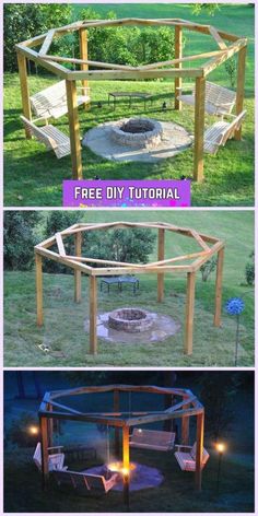 an outdoor fire pit made out of wood