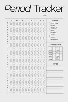 the printable period tracker is shown in black and white