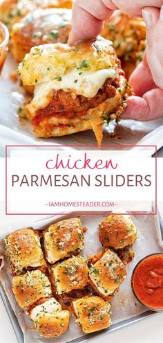 chicken parmesan sliders on a plate with dipping sauce