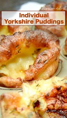 individual yorkshire puddings in muffin tins with text overlay