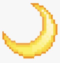 an image of a pixelated crescent moon in yellow and orange colors on a white background