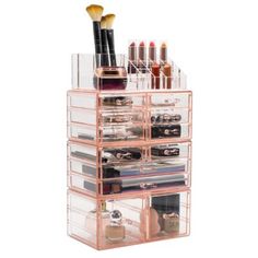 the makeup organizer is made from clear acrylic