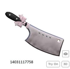 an image of a large knife with pink bows on it's handle and black blade