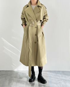 Korea Autumn, Autumn In Korea, Oversized Trench, Horn, Double Breasted, Trench Coat, Fall Winter