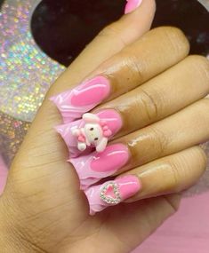 Cute Pink Nails, Bunny Nails, Punk Nails, Chefs Kiss, French Tip Acrylic Nails, Cute Acrylic Nail Designs