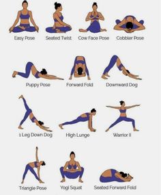 a woman doing yoga poses with her arms and legs spread out in different positions, including the