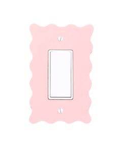 a pink light switch cover with a white button on the left side and two holes in the middle