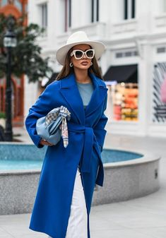 Blue Bentley, Blue Coat Outfit, Rita Tesla, Royal Blue Coat, Elegant Fashion Outfits, Lawyer Fashion, Wool Wrap Coat, Camouflage Outfits, Blue Coat