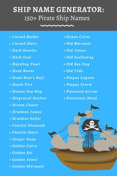 the ship name generator for pirate ships is shown in this graphic style, which includes an image