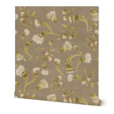 a beige and gold wallpaper with flowers on the back ground, in an abstract manner