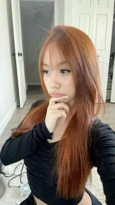 Brown Hair To Orange Hair, Orange Hair Cool Skin Tone, Orange Asian Hair, Orange Hair Hairstyles, True Red Hair Color, Red Brown Asian Hair, Cool Tone Orange Hair, Korean Orange Hair, Light Orange Brown Hair