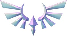 the legend of zelda's logo is shown in purple and blue colors on a white background