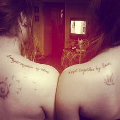 two women with tattoos on their backs that say, i love you to the moon and back