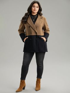 Shop Contrast Lapel Collar Double Breasted Pocket Coat at BloomChic. Plus Size Clothing & Plus Size Coats. BloomChic is a digital-first fashion and lifestyle destination for modern women sizes 10-30. Trendy Outerwear, Coat Pocket, Plus Size Coats, Modern Women, Feel Pretty, Winter Colors, Lapel Collar, Outerwear Women, Modern Woman