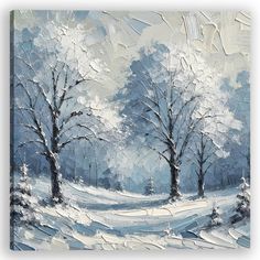 a painting of trees in the snow