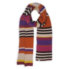 a multicolored striped scarf on a white background