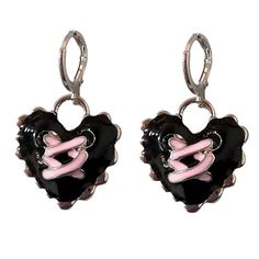 Material: Zinc Alloy Black Emo Earrings For Gift, Trendy Black Heart-shaped Earrings, Trendy Black Heart Earrings For Gift, Black Heart Earrings For Gift, Cute Black Earrings For Valentine's Day, Black Heart Charm Earrings For Valentine's Day, Cute Black Jewelry For Party, Trendy Pink Heart Earrings Pierced, Trendy Black Double Heart Jewelry