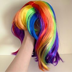 Brand New In Packaging. Rainbow Wig. Above Shoulder Length Hair With Bangs. Above Shoulder Length Hair, Bangs Color, Short Afro Wigs, Beige Blonde Balayage, Shoulder Length Hair With Bangs, Rainbow Wig, Brazilian Hair Extensions, Seamless Hair Extensions, Human Hair Wigs Blonde