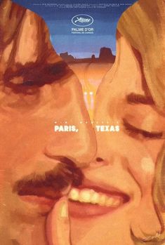 a movie poster for the film paris texas with a man and woman kissing each other