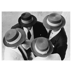 "Italian Hats" by Hulton Archive Models wearing a collection of Italian designed hats for winter 1956/7 and spring 1957, at the fifth Men's Fashion Festival, San Remo, Italy. Unframed Paper Size: 20" x 24'' (inches) Printed 2022 Silver Gelatin Fibre Print This piece is attributed to the mentioned designer/maker. It has no attribution mark and no   official proof of authenticity,   however it is well documented in design history. I take full responsibility for any authenticity         issues aris Italian Hat, 1920s Mens Fashion, 1920s Men, Straw Boater Hat, Straw Boater, Why Do Men, Boater Hat, Odaiba, Classic Hats