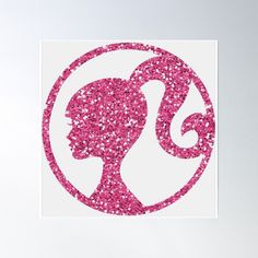 the silhouette of a woman's head with pink glitter on it in a circle poster