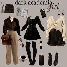 Dark Cottage Core Fashion Grunge, Fashion Outfits Academia, Dark Academia Inspired Outfits, Academic Clothes Aesthetic, Aesthetic Outfits Academia, Summer Acedamia Fashion, Albedo Outfit Ideas, Academic Core Outfit