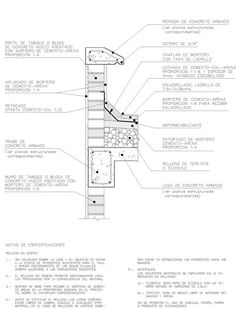 an architectural drawing showing the details of a wall and floor plan for a house in mexico