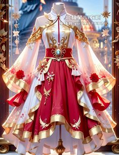 Traditional Asian Dress, Fantasy Dresses, Fashion Drawing Dresses, Fashion Design Dress, Anime Dress