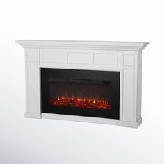 an electric fireplace with the fire burning in it's side and flames on both sides