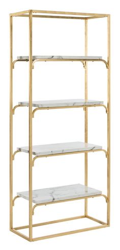 Fiora 4 Tier Etagere - Cool Stuff & Accessories Gold Bookcase, Gold Etagere, Marble Veneer, Marble Shelf, Safavieh Furniture, Etagere Bookcase, Office Furniture Modern, Living Room Bookcase, Ladder Bookcase