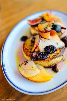 One of our favorite brunches in San Diego - Try the Polenta Pancakes at Catania La Jolla Restaurant. Polenta Pancakes, La Jolla Restaurants, San Diego Brunch, Italian Brunch, Sicily Catania, Italian Cafe, Crepe Cakes, Sicilian Recipes