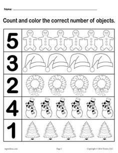 christmas counting worksheet with numbers and pictures to help students learn how to count