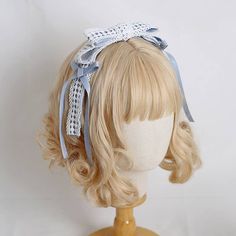 Option: Bow Lace plaid Handmade bear headband. Cute Adjustable Headband, Adjustable Harajuku Headband, Bear Headband, Lolita Dress, Bow Headband, Headdress, No. 2, Wigs, Plaid