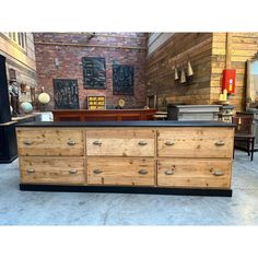 a large wooden dresser sitting inside of a room