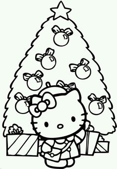 a hello kitty christmas tree with presents under it and an image of the hello kitty