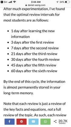 an iphone screen with the text after much explanation, i've found that the optimal review intervals for most students are as follows