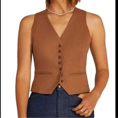 Favorite Vest. Medium. Camel Pinstripe Pinstripe Vest, Favorite Daughter, The Favorite, Camel Color, The Trend, Cream White, To Win, Camel, Jackets For Women