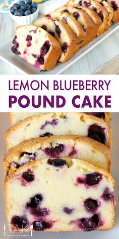 lemon blueberry pound cake on a white plate