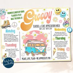 a poster with the words grooy written on it and an image of a vw bus