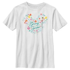 Who knew that dressing "mousey" could be so cute!? Celebrate Walt Disney's most iconic character with fun new officially licensed Mickey and Friends apparel for the whole family! This Boys' Mickey and Friends Spring Into the Season Graphic T-Shirt features colorful flowers, butterflies, bees, Easter eggs, and more shaping Mickey's iconic silhouette with "Spring Into the Season" in green script lettering printed across the front. Whether you're a super fan, or just looking for a unique 'fit for a Unique Fits, Boys Graphic Tee, Graphic Tee Design, Mickey Mouse And Friends, Boy Tees, Disney Mickey Mouse, Mickey And Friends, Stylish Shirts, Tee Design